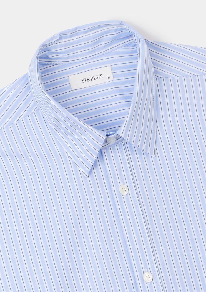 Pale Blue Stripe Poplin Shirt, Collar Shirt - SIRPLUS