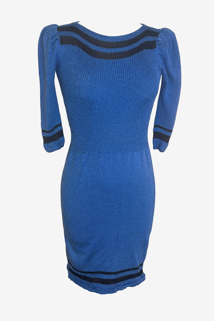 Pat Sandler Blue Knit Bodycon Mini Dress