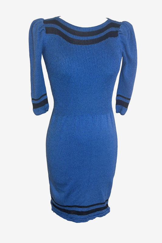 Pat Sandler Blue Knit Bodycon Mini Dress