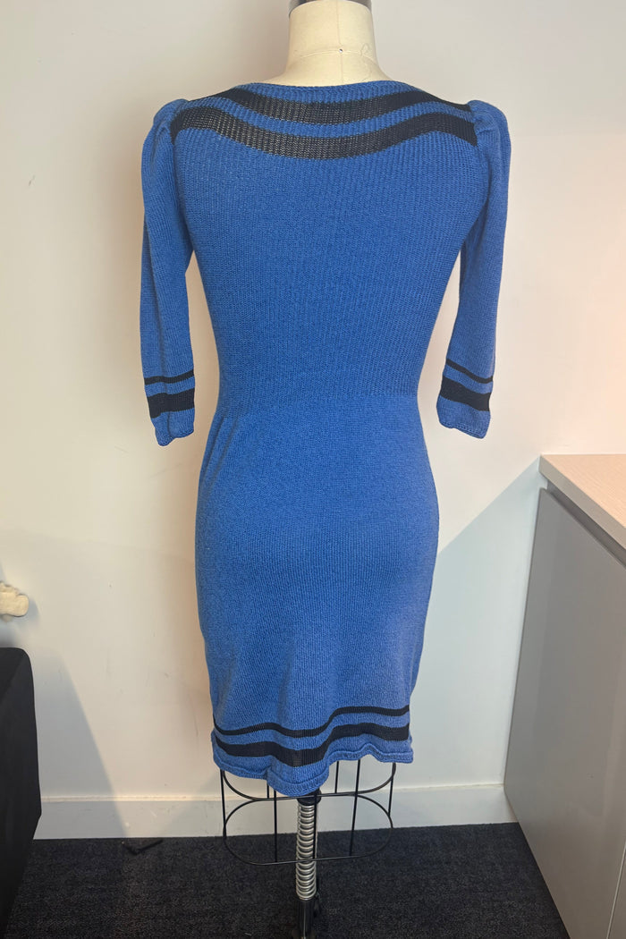 Pat Sandler Blue Knit Bodycon Mini Dress