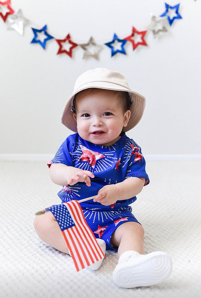 Patriotic Tie Dye Star on Blue Summer Lounge Set