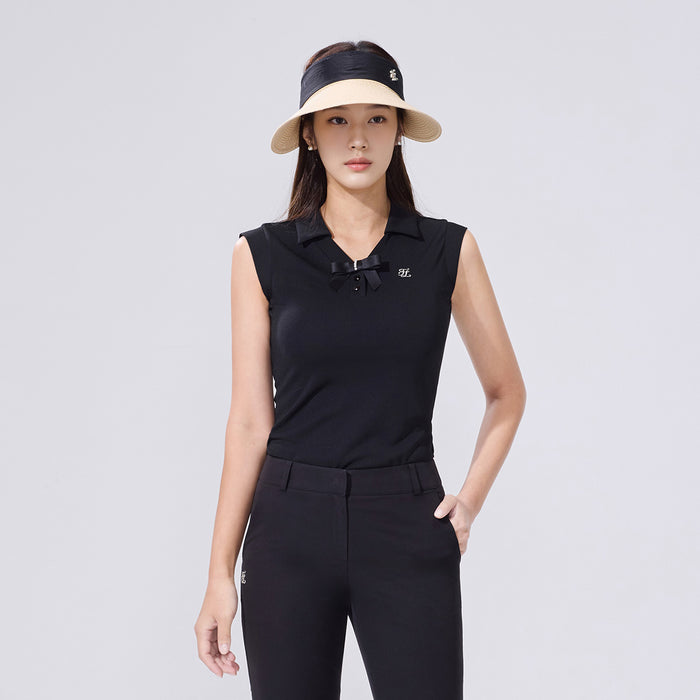 Pearl Ribbon Sleeveless T-Shirt (Black)