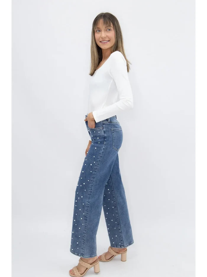 Pearls Stud Straight-Leg Jeans