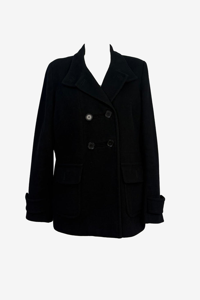 Perri Cutten Black Wool Cashmere Fisherman Style Coat