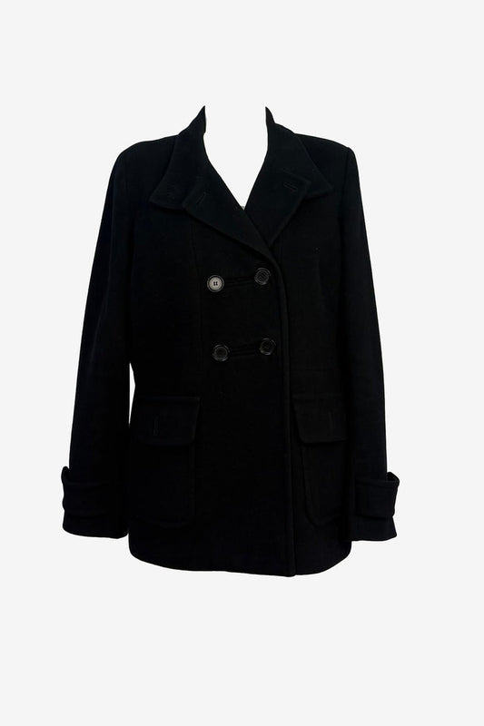 Perri Cutten Black Wool Cashmere Fisherman Style Coat