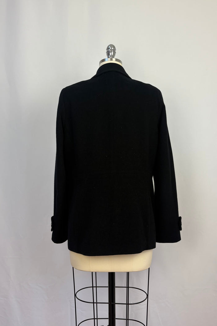 Perri Cutten Black Wool Cashmere Fisherman Style Coat