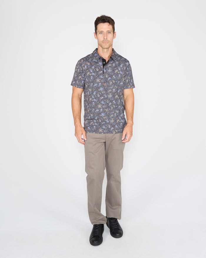 PIETRO MADRID PAISLEY POLO SHIRT - SMOKE