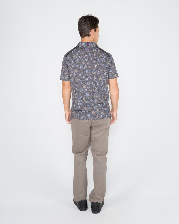 PIETRO MADRID PAISLEY POLO SHIRT - SMOKE