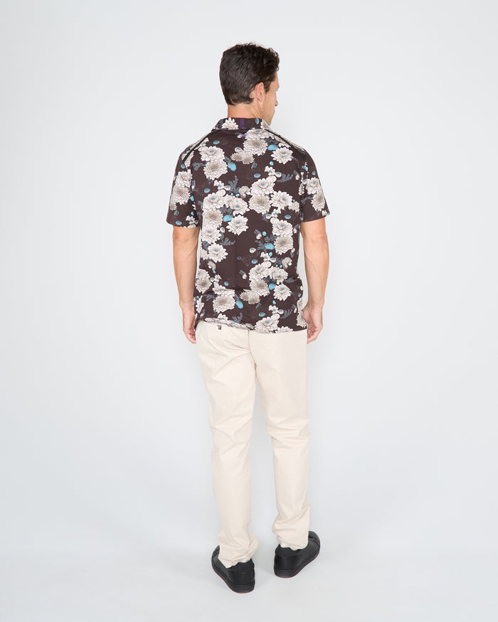 PIETRO SERIOUS FLORAL POLO SHIRT - BLACK