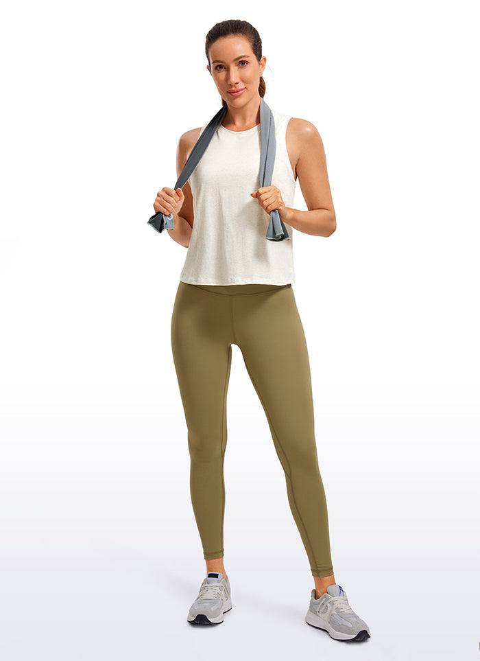 CRZ YOGA Women's Yoga Loose Fit Tops Pima Cotton Crop Tank Round Neck Ice Grey White