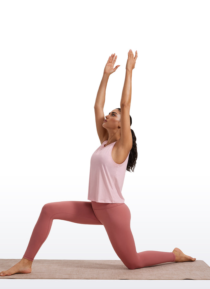 CRZ YOGA Women's Yoga Loose Fit Tops Pima Cotton Crop Tank Round Neck Strawberry Pink
