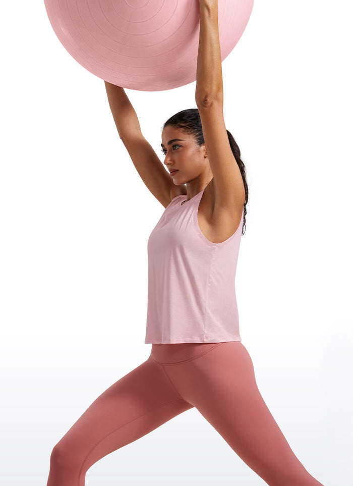 CRZ YOGA Women's Yoga Loose Fit Tops Pima Cotton Crop Tank Round Neck Strawberry Pink