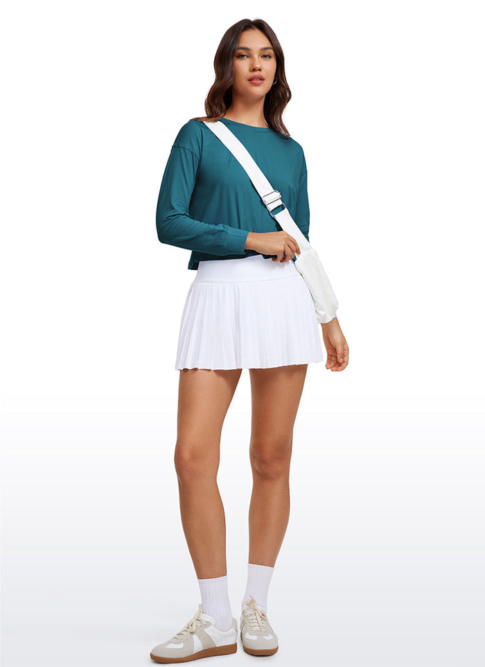 CRZ YOGA Women's Yoga Loose Fit Tops Pima Cotton Cropped Long Sleeve Green Jade