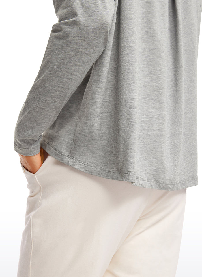 CRZ YOGA Women's Casual Loose Fit Pima Cotton Long Sleeves Crew Neck Heathered Medium Grey