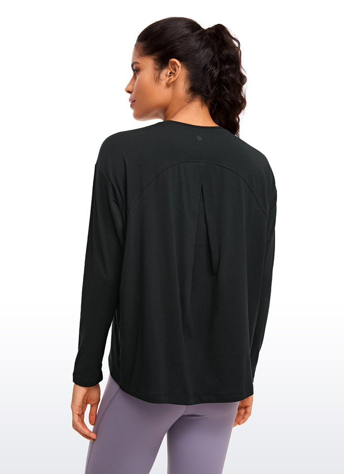 CRZ YOGA Women's Casual Loose Fit Pima Cotton Long Sleeves Crew Neck Black