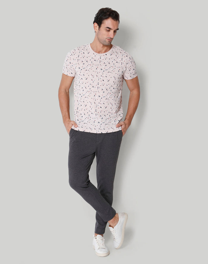Pink Floral Print Crew Neck T-Shirt