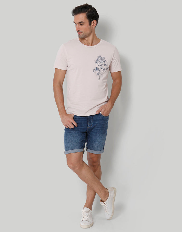 Pink Floral Print Crew Neck T-Shirt