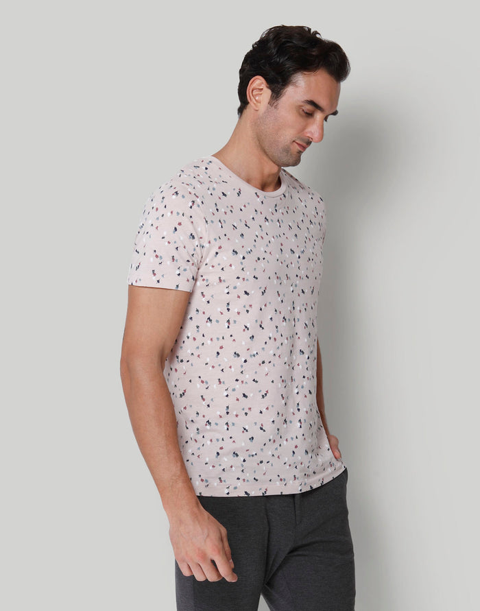 Pink Floral Print Crew Neck T-Shirt