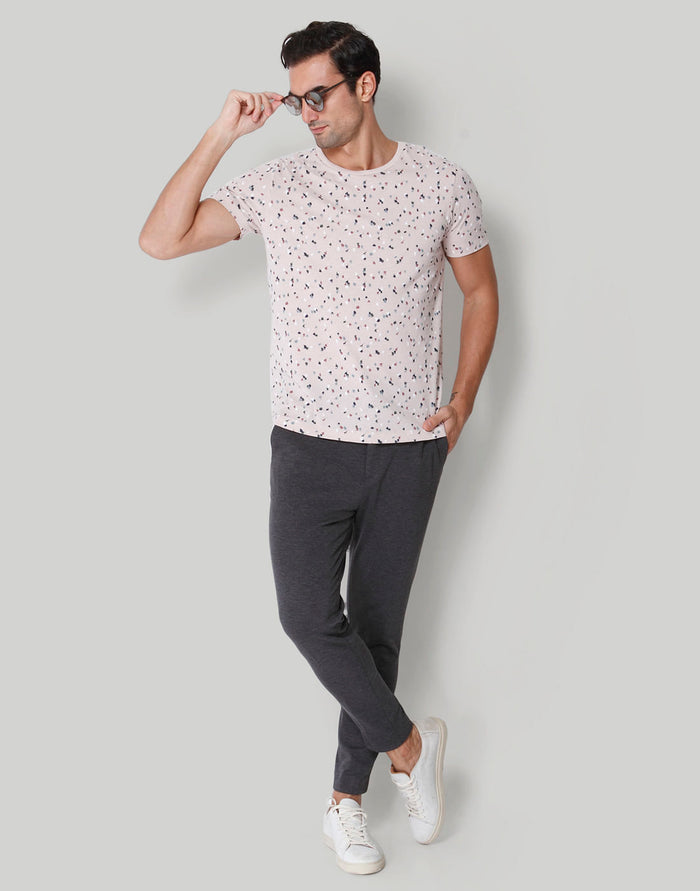 Pink Floral Print Crew Neck T-Shirt