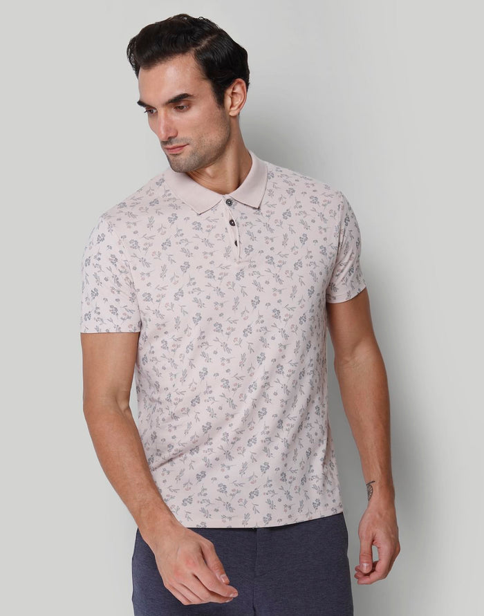 Pink Floral Print Polo Neck T-Shirt