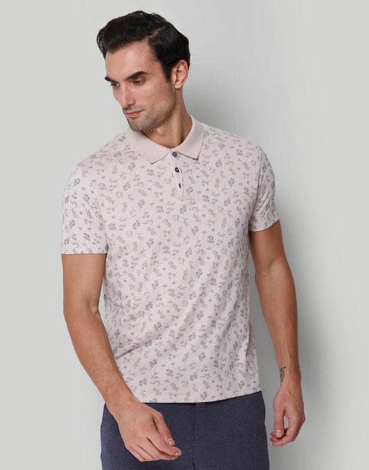 Pink Floral Print Polo Neck T-Shirt