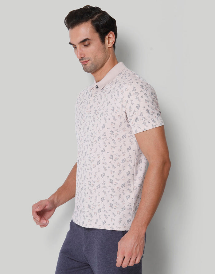 Pink Floral Print Polo Neck T-Shirt