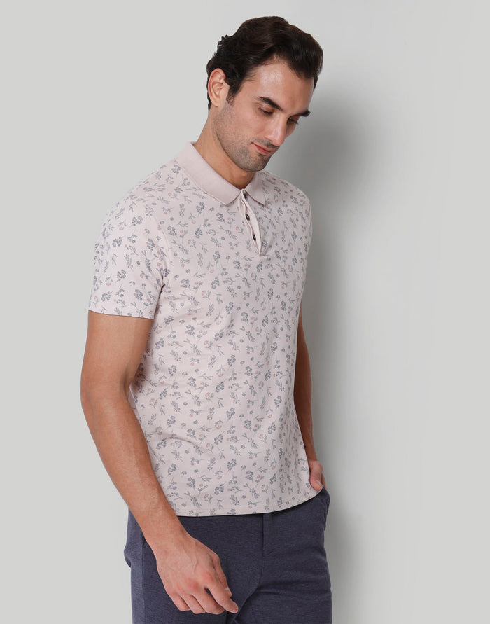 Pink Floral Print Polo Neck T-Shirt