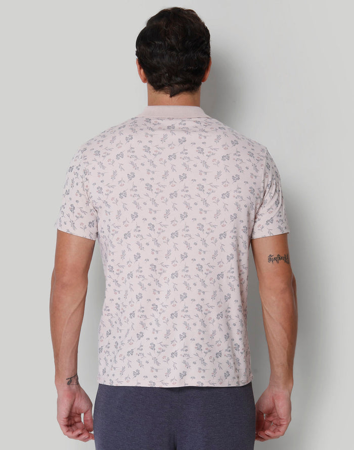 Pink Floral Print Polo Neck T-Shirt