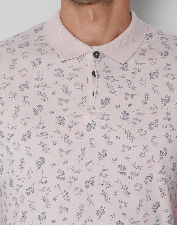 Pink Floral Print Polo Neck T-Shirt