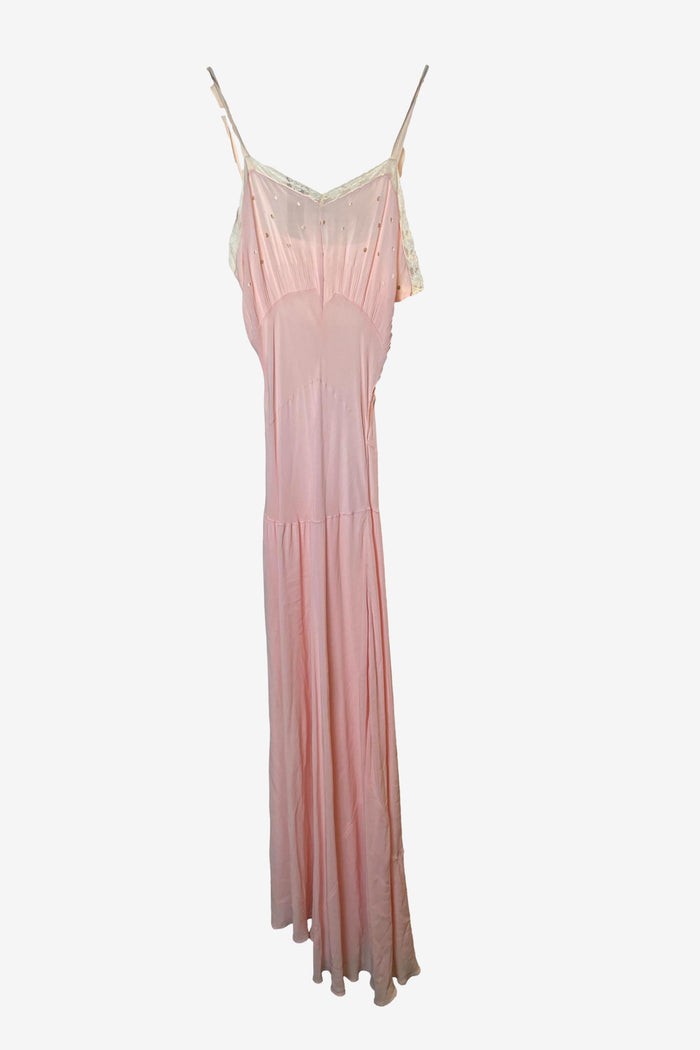 Pink Lace Crepe Midi Slip Dress