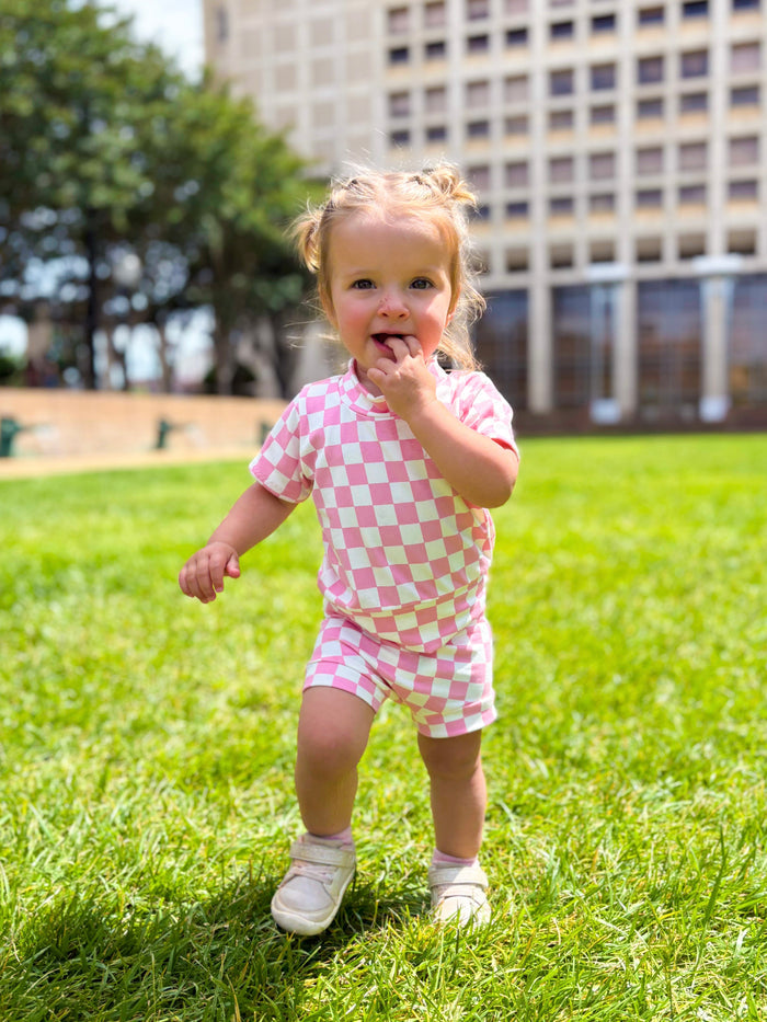 Pink Retro Checkered Summer Lounge Set