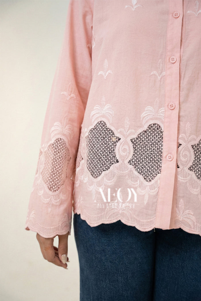 Light pink embroidered cotton shirt