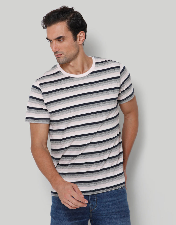 Pink Striped Crew Neck T-Shirt