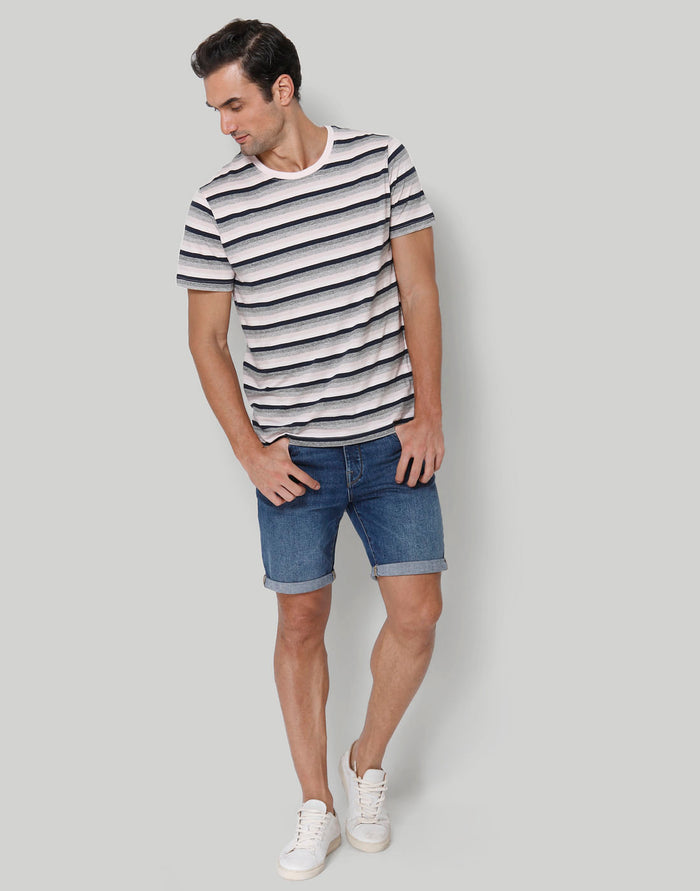 Pink Striped Crew Neck T-Shirt