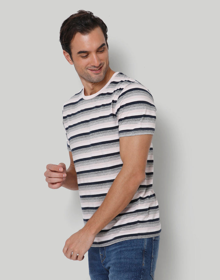 Pink Striped Crew Neck T-Shirt