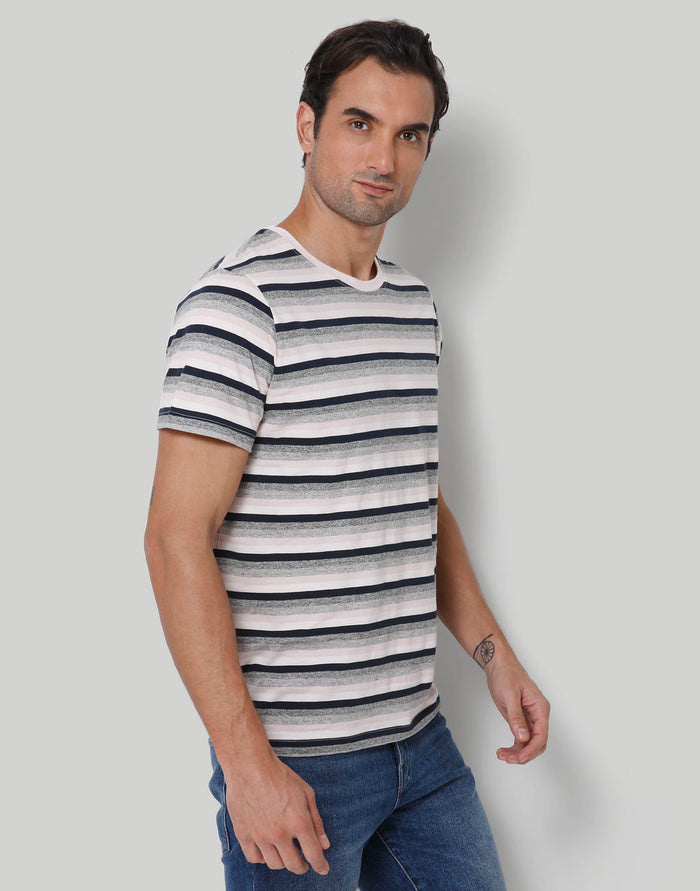 Pink Striped Crew Neck T-Shirt