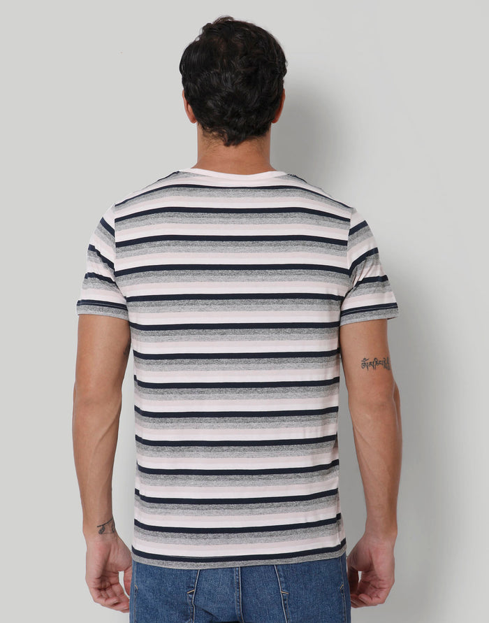 Pink Striped Crew Neck T-Shirt