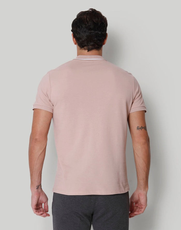 Pink  Striped Polo Neck T-Shirt
