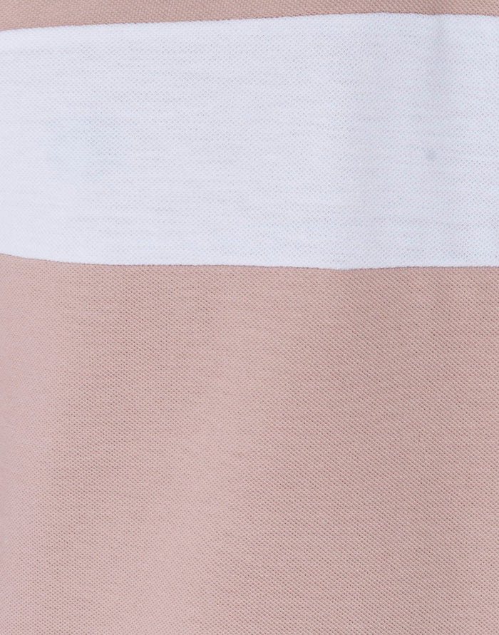 Pink  Striped Polo Neck T-Shirt