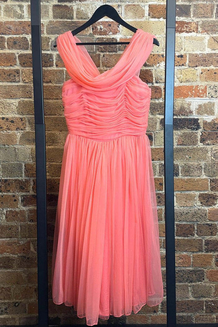 Plisse Coral Cocktail Midi Dress image 2