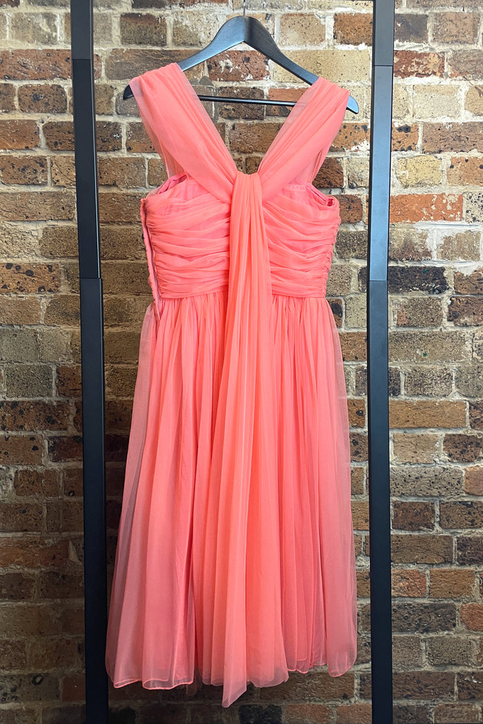 Plisse Coral Cocktail Midi Dress image 3