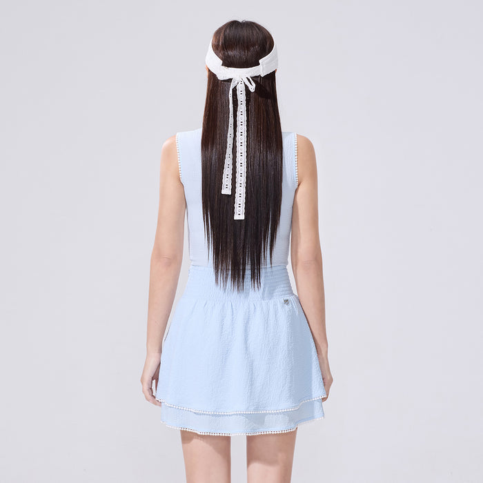 Pom-Pom Seersucker Sleeveless T-Shirt (Blue)