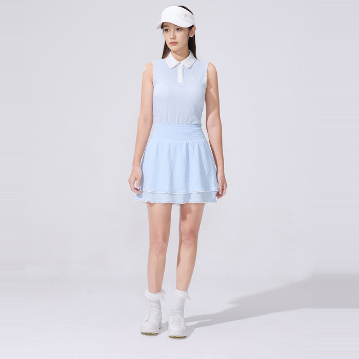 Pom-Pom Seersucker Sleeveless T-Shirt (Blue)