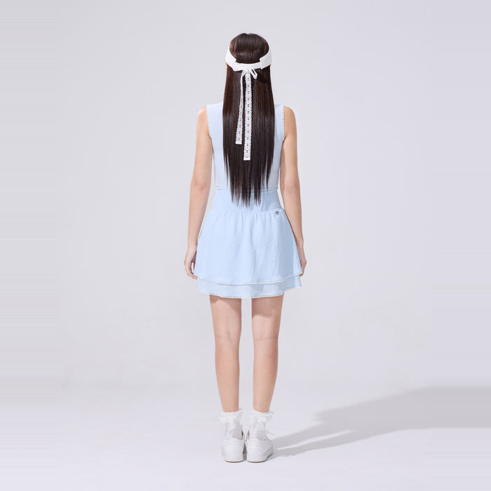 Pom-Pom Seersucker Sleeveless T-Shirt (Blue)