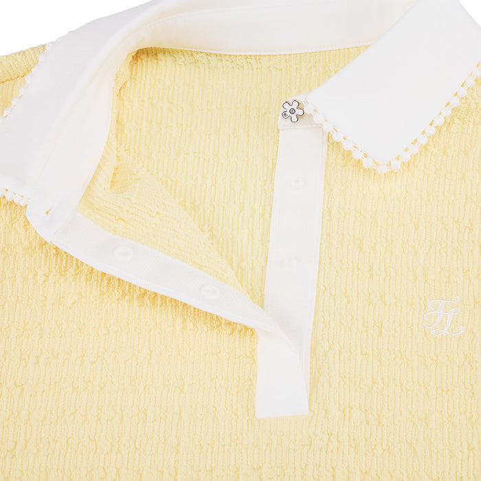 Pom-Pom Seersucker Sleeveless T-Shirt (Yellow)