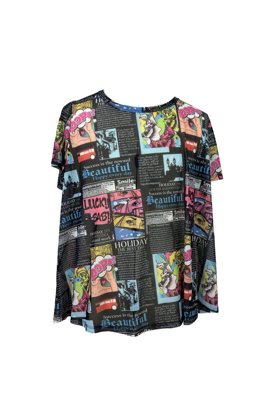 Pop Art Print Mesh Top