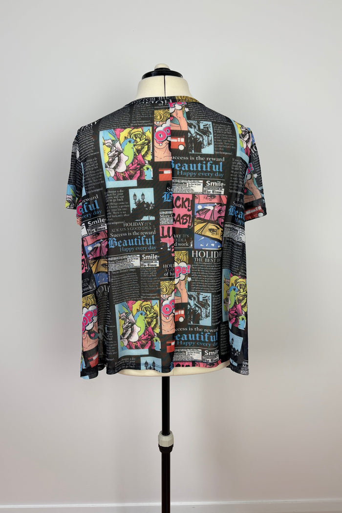 Pop Art Print Mesh Top