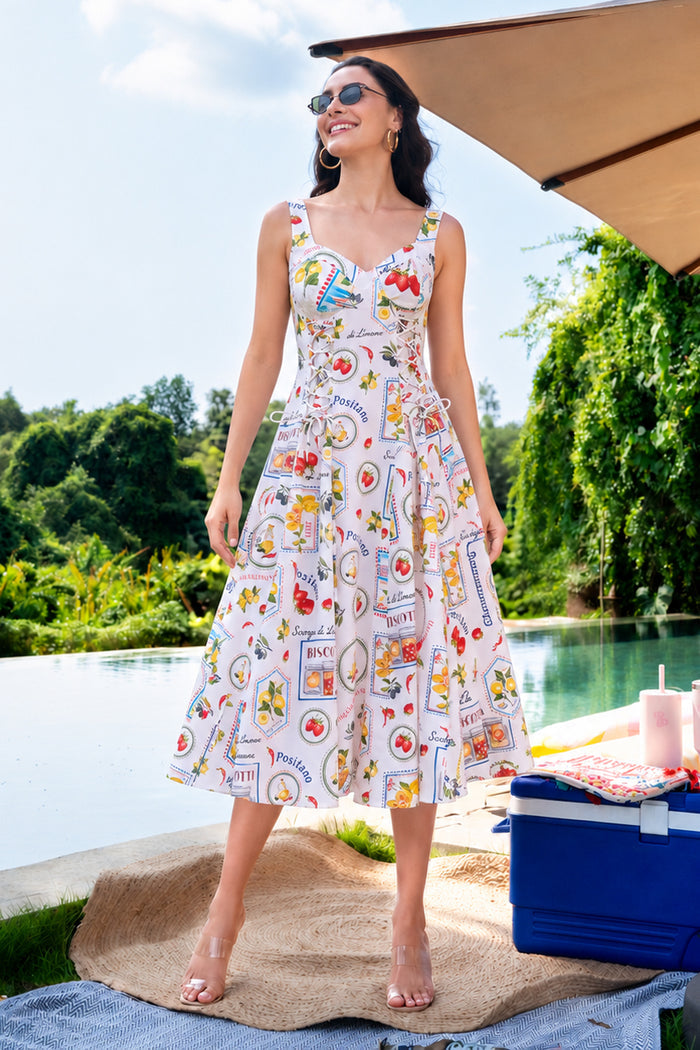 Positano print midi dress