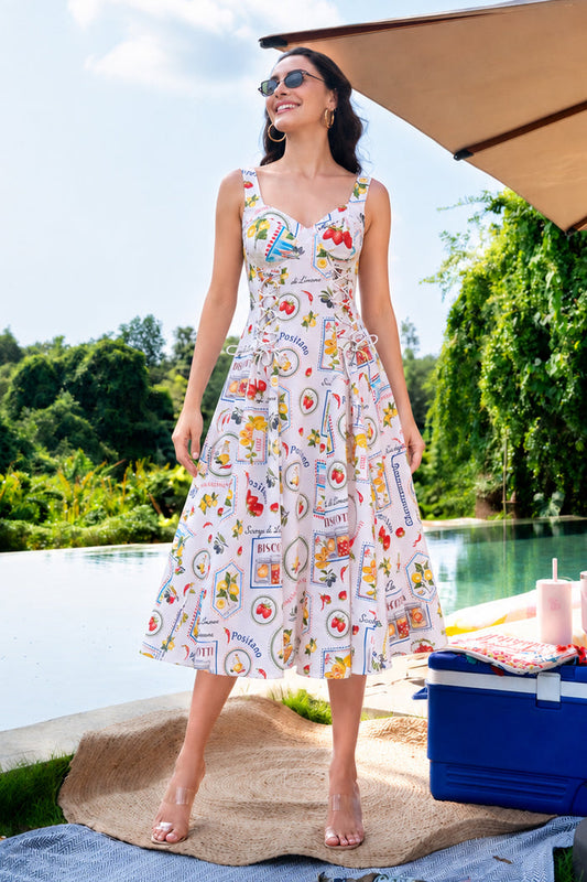 Positano print midi dress