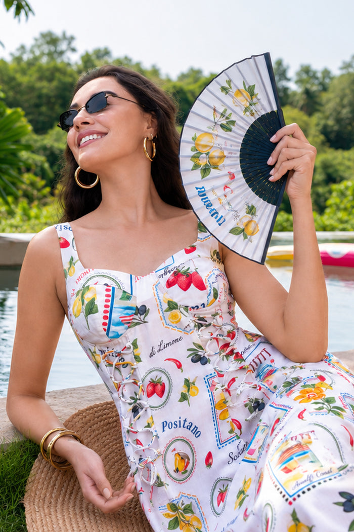Mediterranean print midi dress